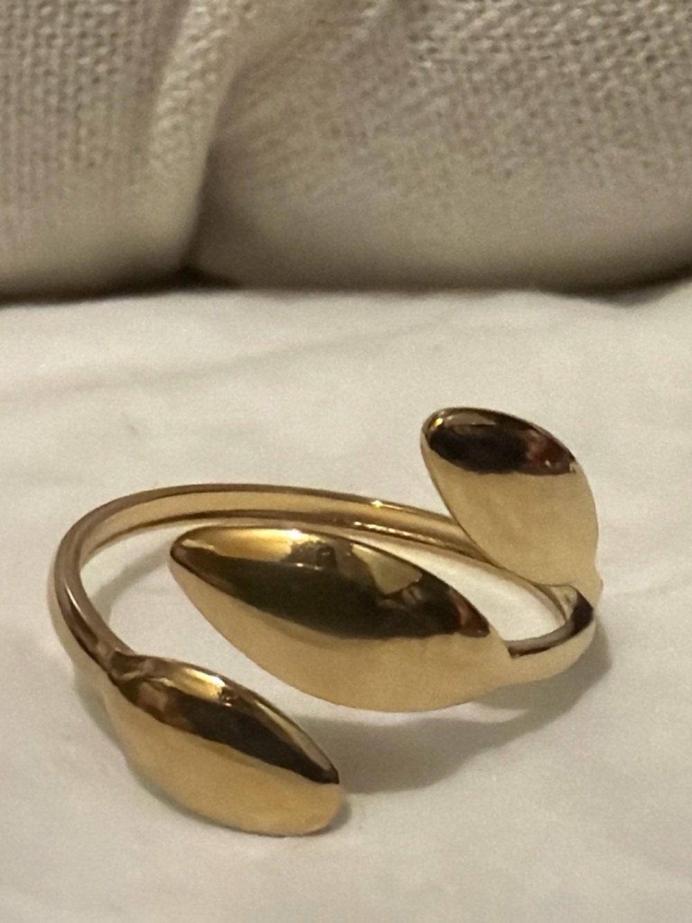 Gold Leaf Motif Open Bypass Ring - Women Jewelry